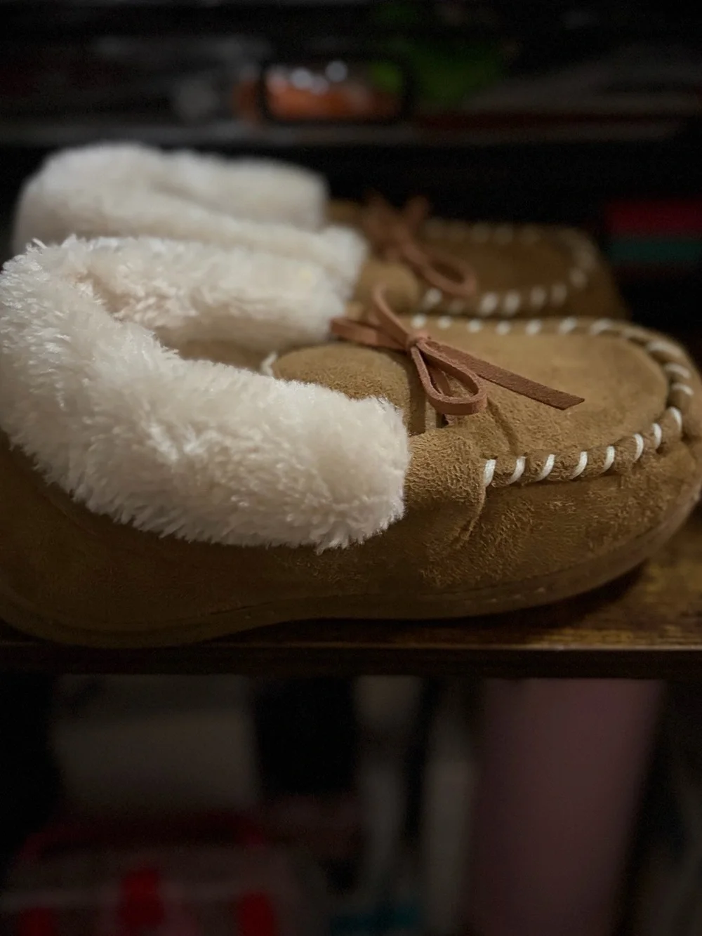 Merrimac Kids Tan Fuzzy Moccasin Slippers (13-1)